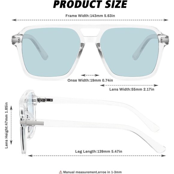 🆕Women Blue Retro Trendy Classic Square Vintage Shade Double Bridge Sunglasses - Picture 2 of 7